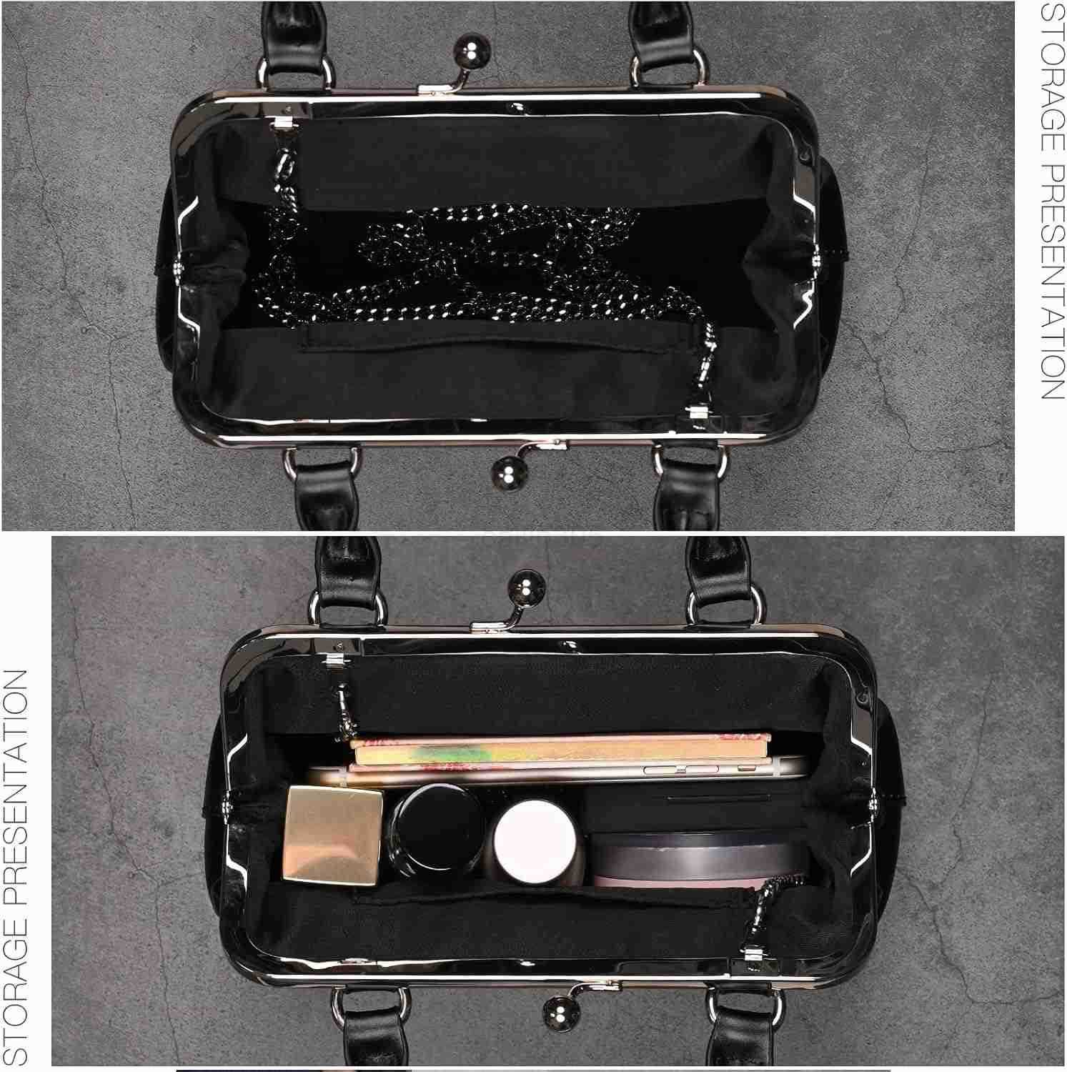 Kiss Lock Purses and Handbags Vintage PU Leather CluTCh Purses for Women Top Handle Evening Handbag Z25909