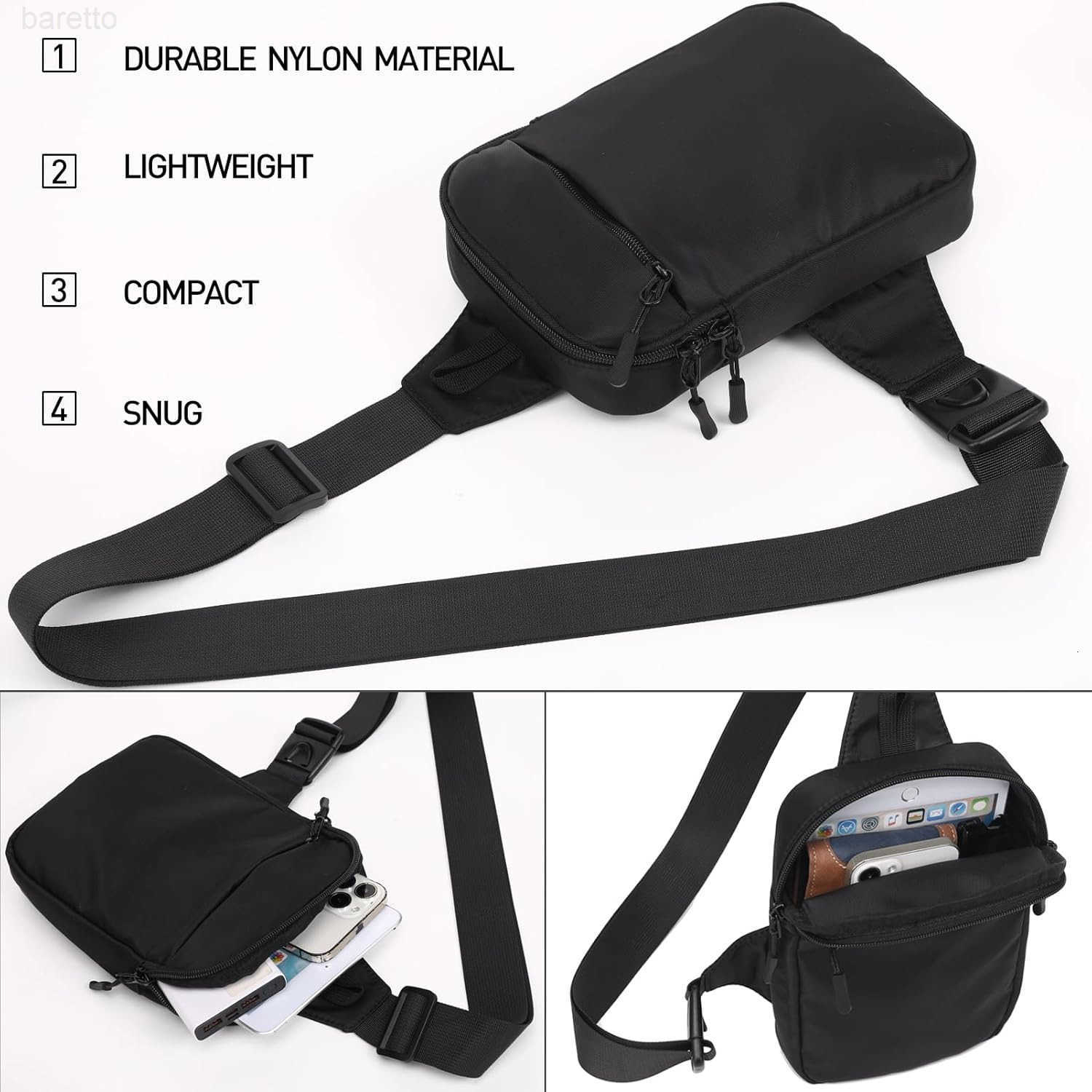Sling Bag Crossbody Bag Water Resistant Chest Purse Phone Holder Mini Sling Bag for Men Women Travel Hiking Workout Nylon Z250909