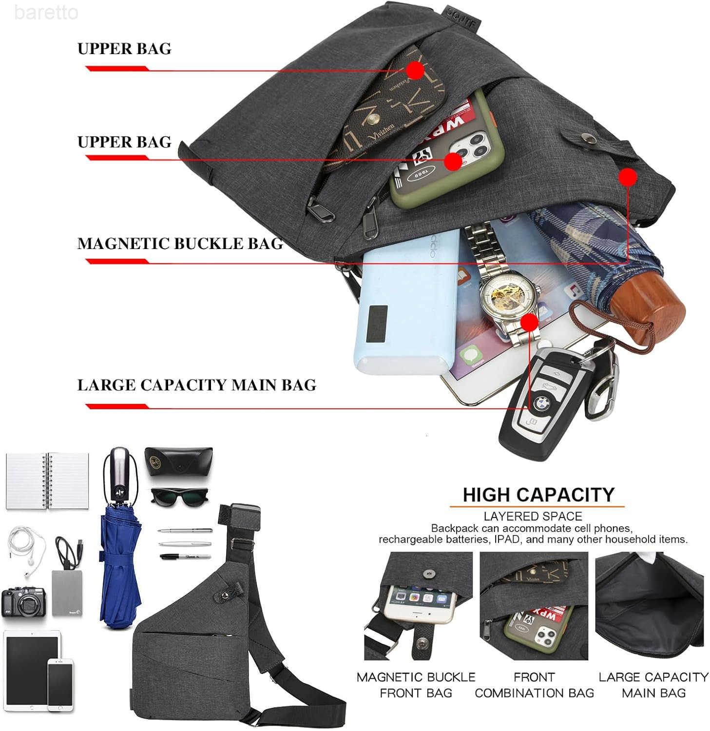 Holster Crossbody Chest Bag Waterproof Lightweight AntiTheftDesign for Travel Hiking Running Gym Z250909