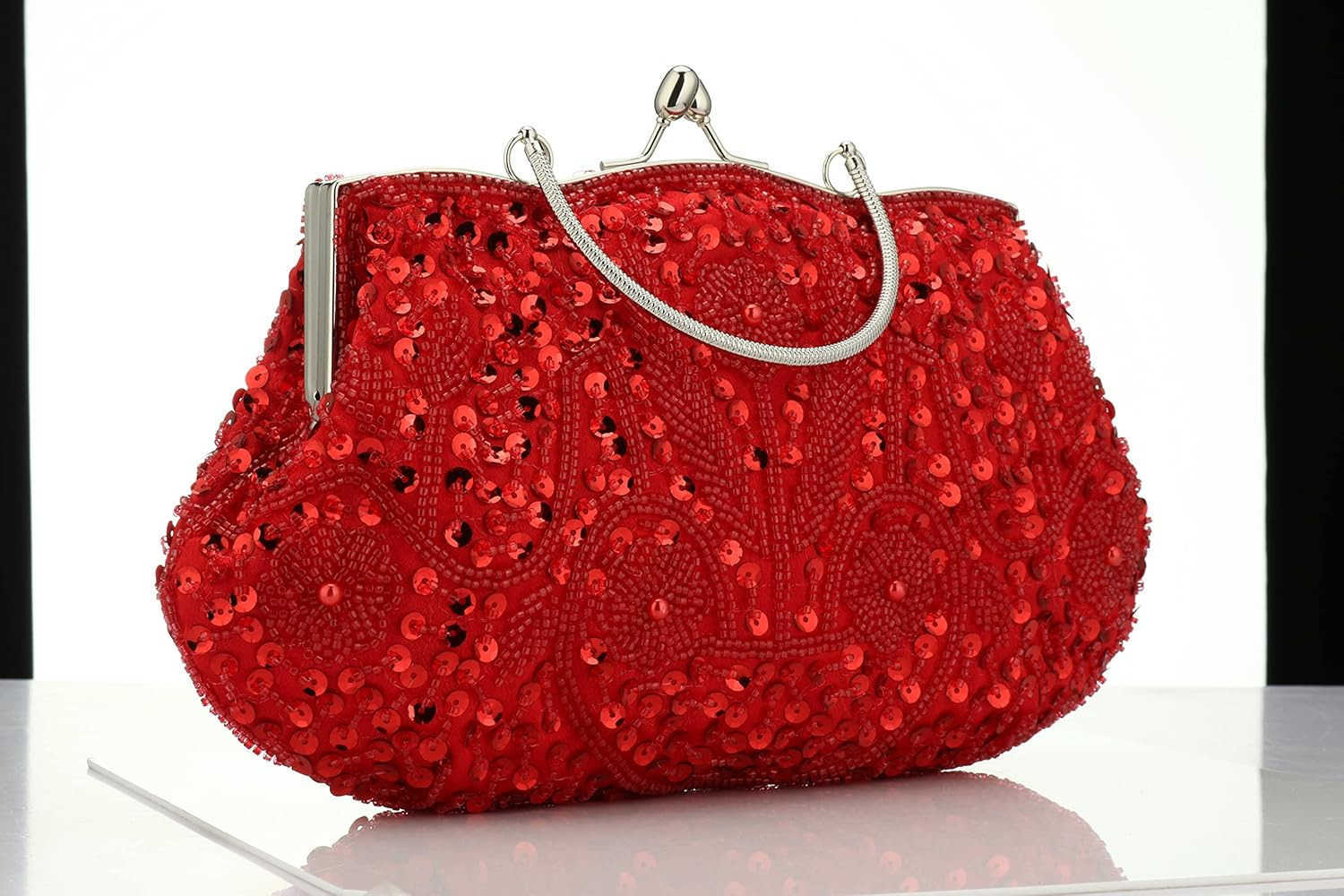 Beaded Sequin Flower Evening Purse Large Clutch Bag Z25909
