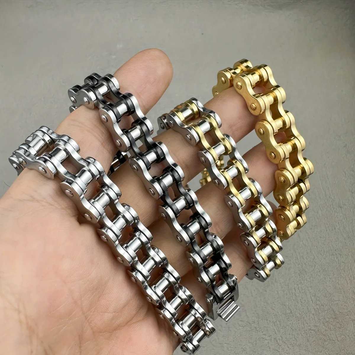 1pcs Punk Rock Stainless Steel Biker Mens Bracelet Link Chain Motorcycle Bike Bicycle Chain Bracelets Bangles JewelryXJ250909