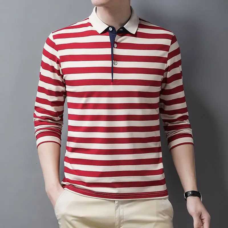 Male Sweatshirts 100 Cotton Pullover Stripe Business Formal Red Mens Polo Shirts Clothing Deals High Quality New Luxury Sale Xl W250909