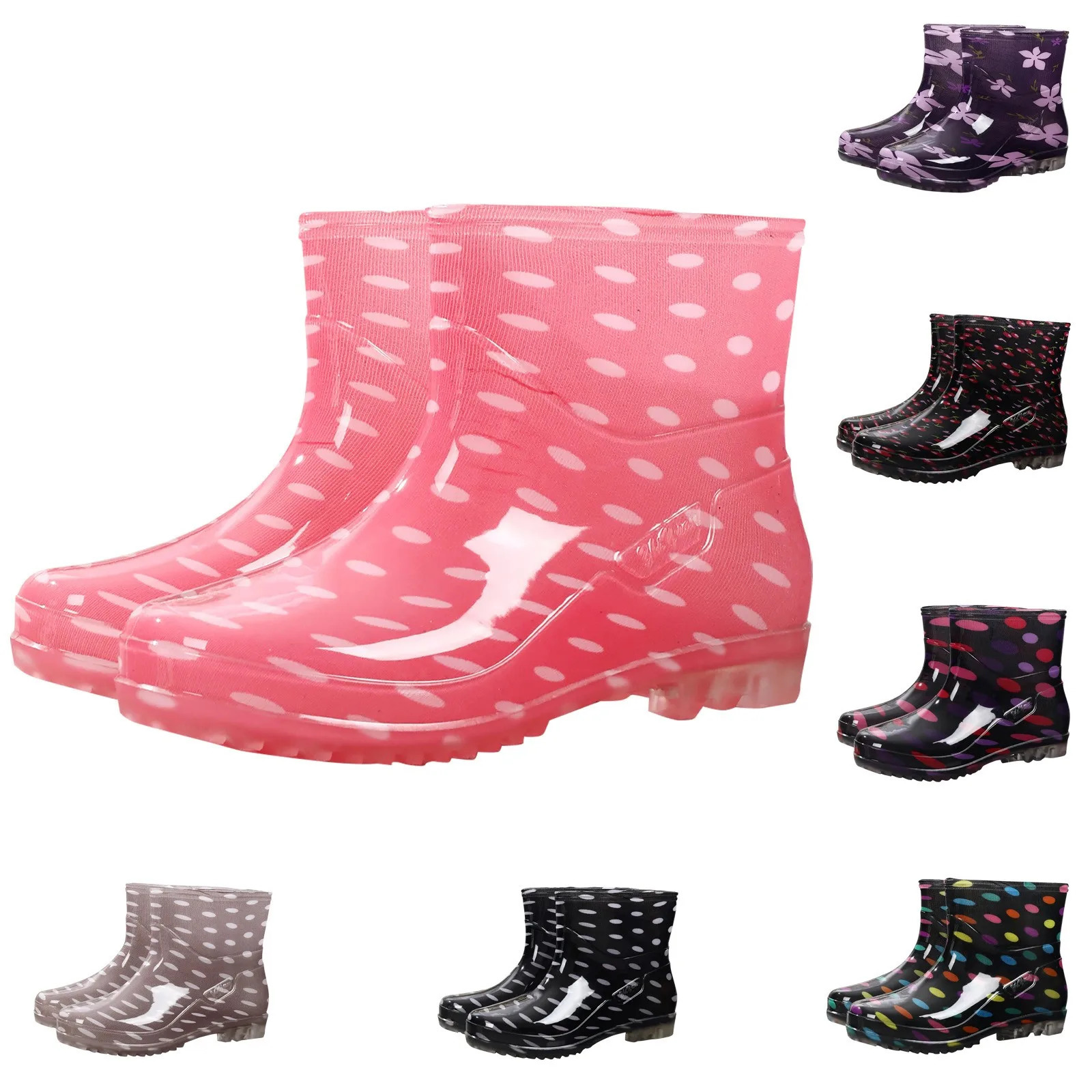 Fashionable Print Rain Boots Adult Womens Waterproof Antislip Wearresistant Shoes Midhigh Boot 250909