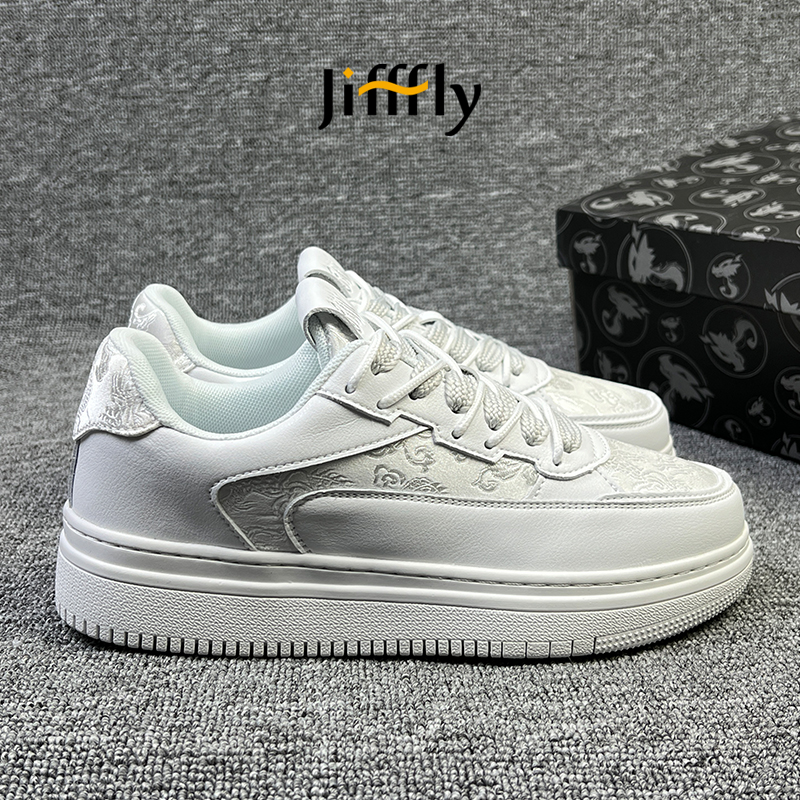 Modern Design Jifffly Co-ed White Low-top Athletic Footwear with National Chic AestheticJFY-868