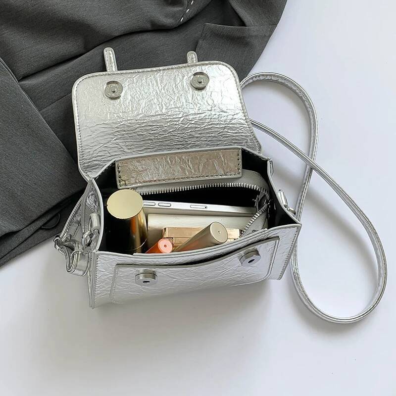 2025 new collection Korean Style Handbag Flap Women's Crossbody Bag Shiny And Fashionable Women's Shoulder Bag Autumn New Item Solid Color D