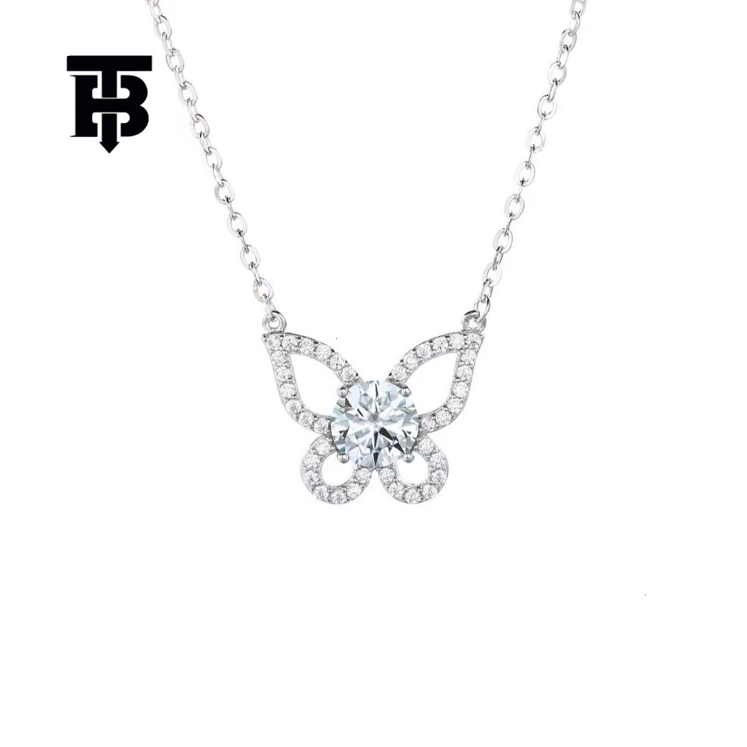 TB BHULAMTE Free Shipping New Designer Accessories Sterling Silver Moissanite Butterfly One Necklace For Women Niche Light Luxury Full Diamond Pendant
