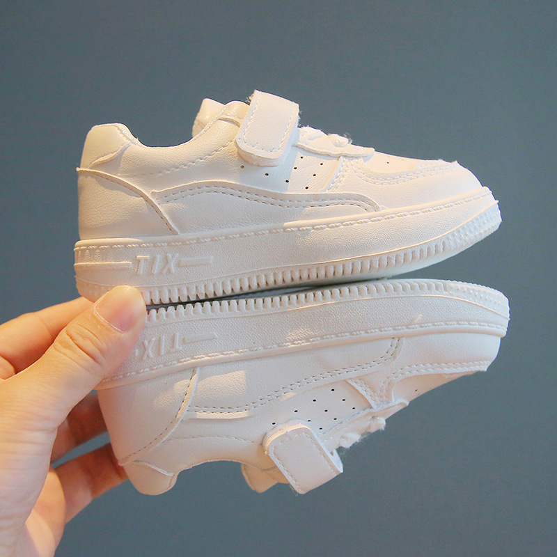 Infant Kid's Leather Black White Shoes Tennis Sneakers Kids Soft Sole Anti Slip Sneaker Toddler Running Sport Shoes size 21 - 38 U0512