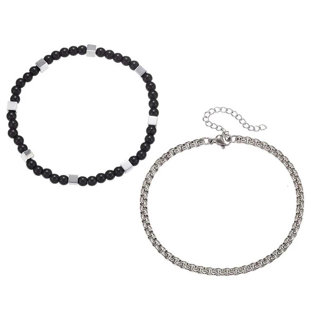 Noter 2Pcs Men Bracelet With Stainless Steel Cuban Chain Pulsera 4mm Natural Stone Braclet For Homme Casual Hip Hop AccessoriesXJ250909