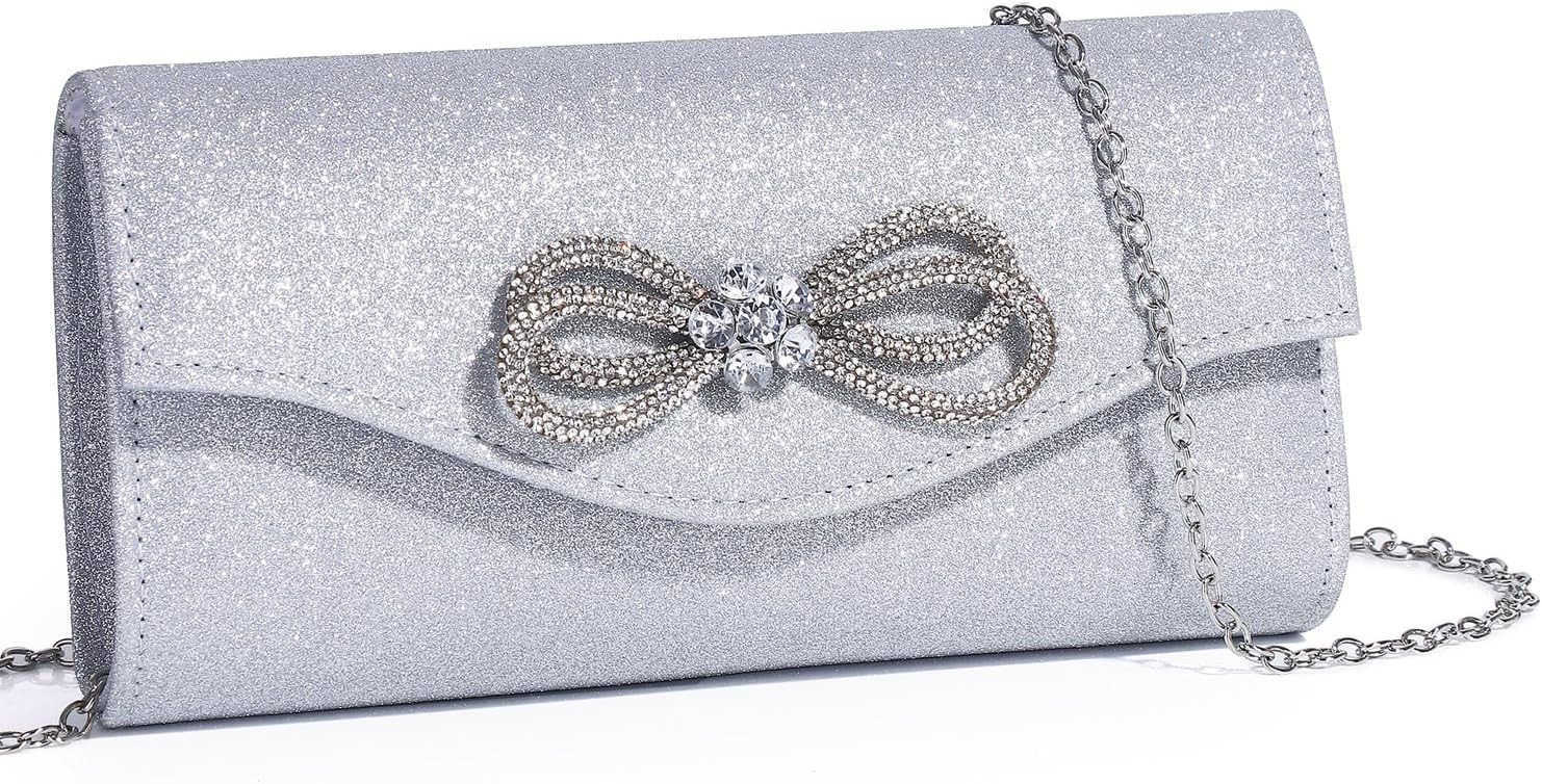 Evening Clutch Purses for Women Formal Party Clutch Bags Cocktail Prom Shoulder Handbags Shiny Crystal Bow Flap Purses Z25909