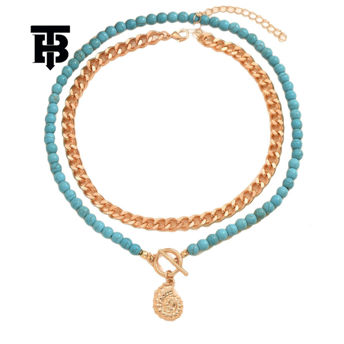 TB BHULAMTE Free Shipping New Designer With Fashionable Jewelry Beads Turquoise Conch Pendant Necklace Womens Ocean Style Collarbone Chain Necklace