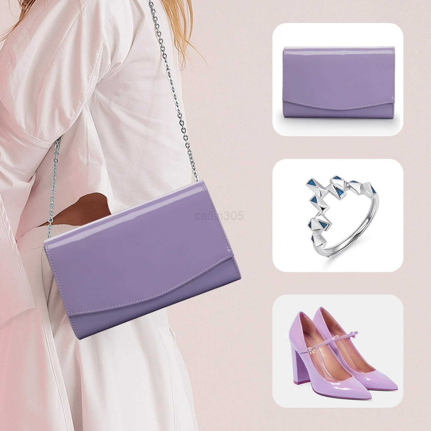 Women Patent Leather Wallets Fashion Clutch Purses Evening Bag Handbag Solid Color Z25909