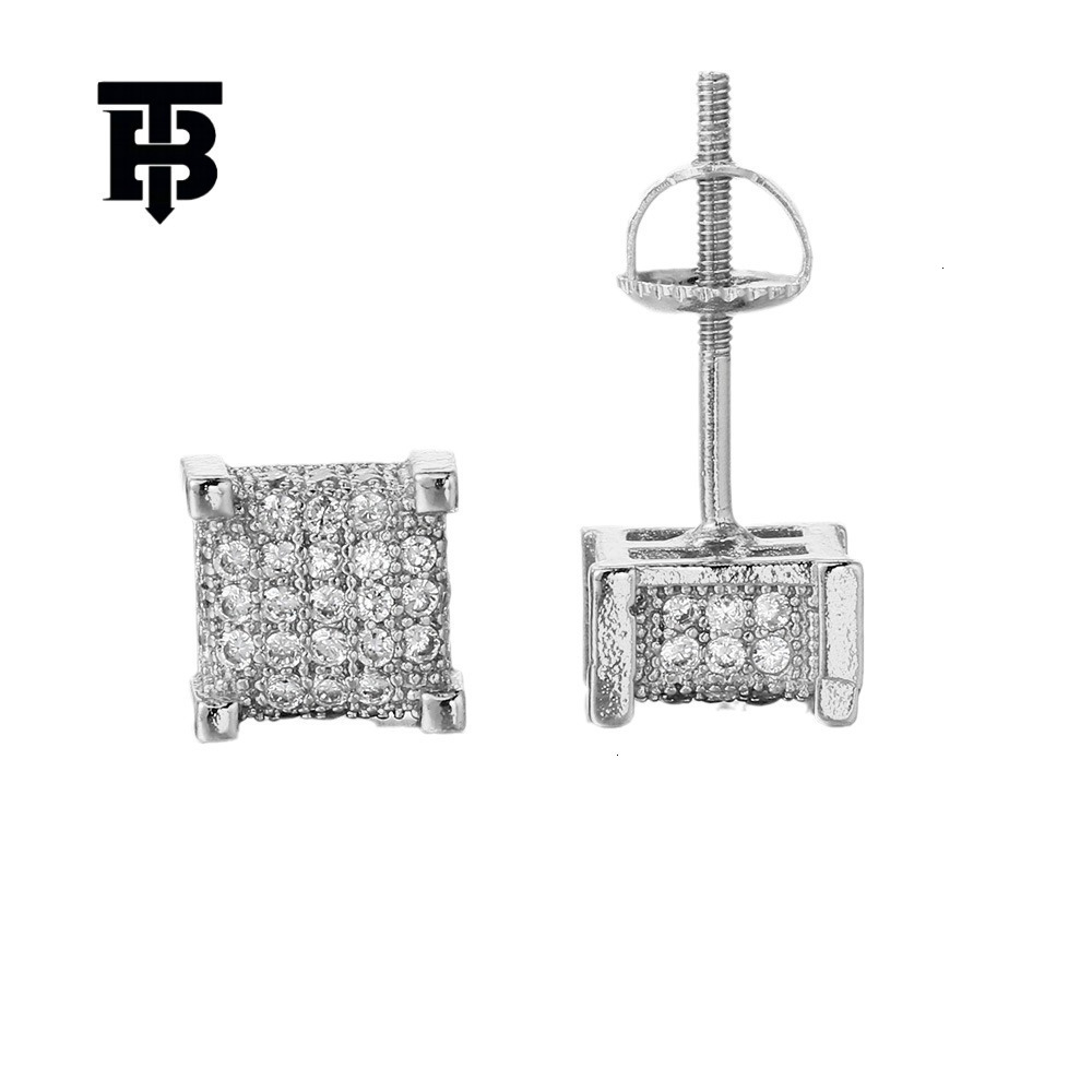 TB BHULAMTE Free Shipping New Designer Accessories Popular Square Thread Mens Earrings With Zircon Full Diamond Earrings Street Style Hip Hop Fashion 