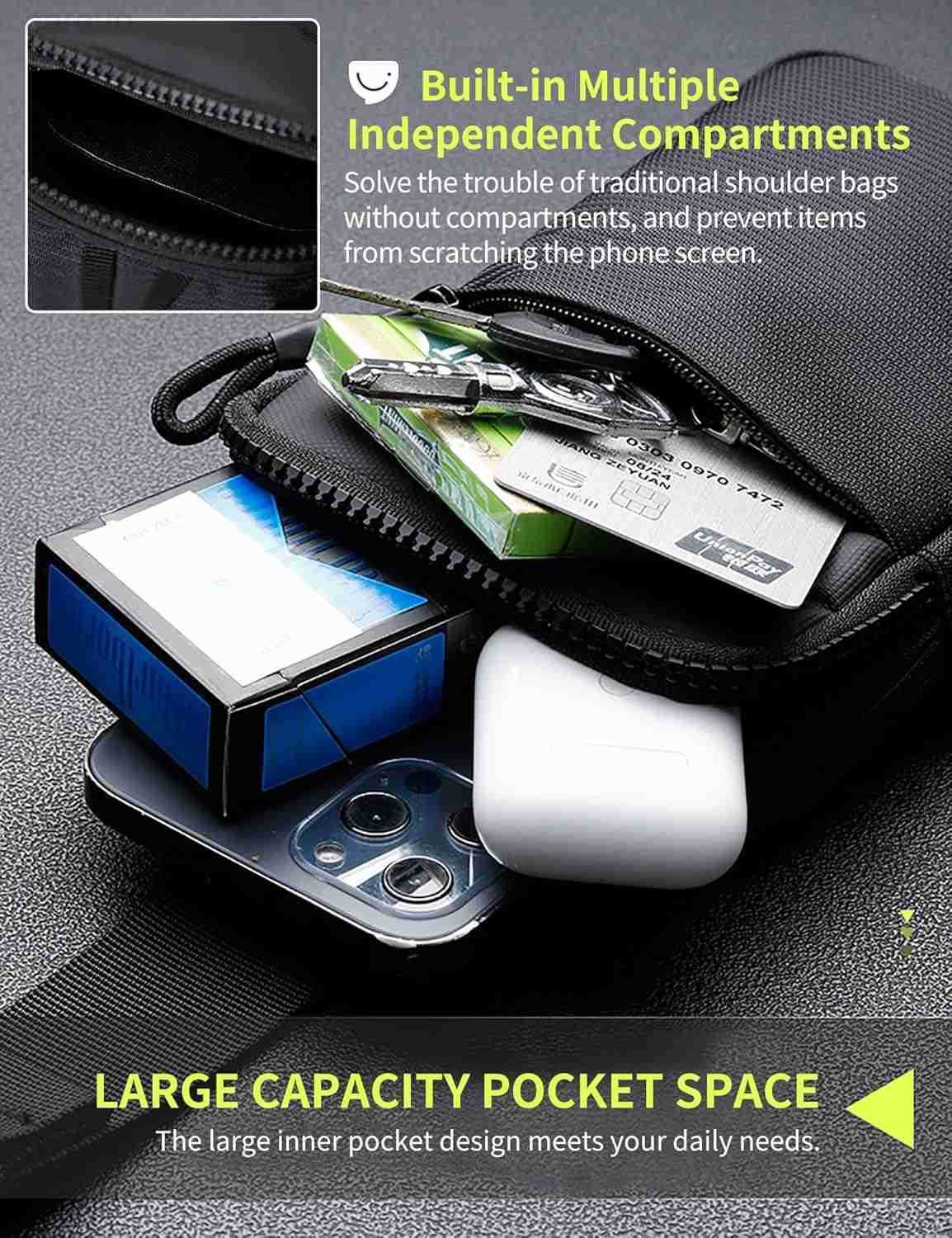 Mini Crossbody Sling Bag Dual Pocket Water Resistant Running Phone Holder Chest Shoulder Bag for Men Women Travel Gym Z250909