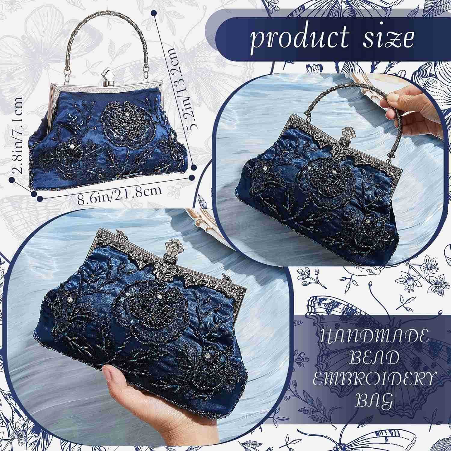 Beaded Clutch 86 x 52 x 28 Inch Vintage Embroidery Evening Bag Sequin Rhinestone Clutch Purse Floral Crossbody Bag Z25909