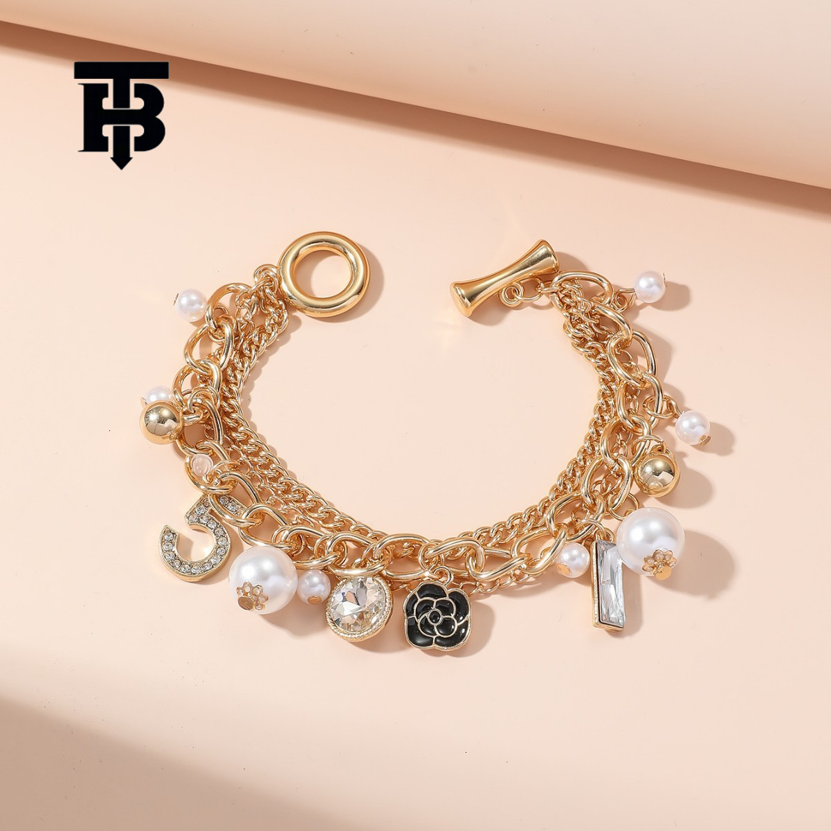 TB BHULAMTE Free Shipping New Designer Accessories Multi Layer Bracelet Alloy Small Flower Inlaid Diamond Pendant Metal Chain Bracelet