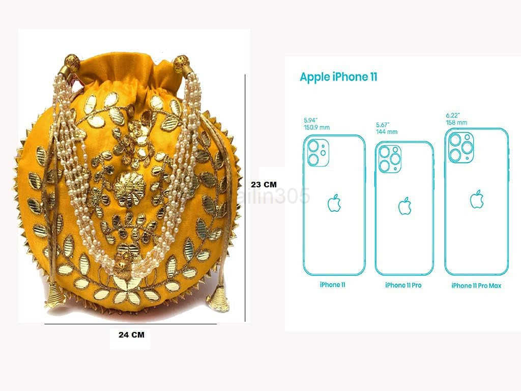 Bag For Women Indian Ethnic Designer Embroidered Silk Batwa Pearls Handle Purse Clutch Purse for Drawstring HL cm 23 24 Yellow Z25909