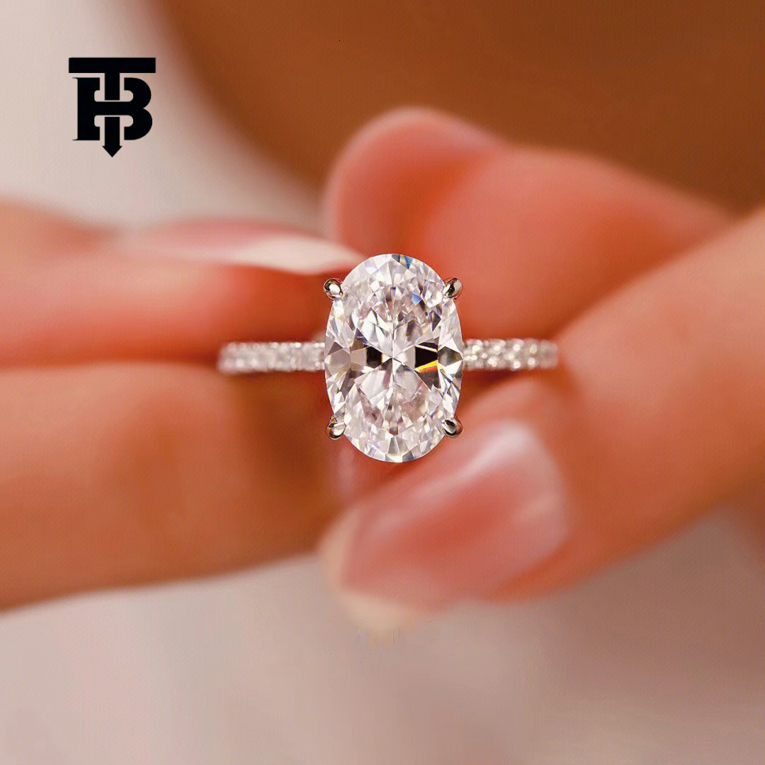 TB BHULAMTE Free Shipping New Designer Accessories Luxury Four Fork Imitation Moissanite Diamond Ring Large Oval Pigeon Egg Ring For Women