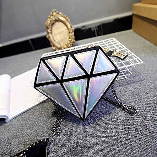 Diamond Shape Evening Shoulder Bag PU Leather Chain bag for Girls Silver 18cm Z25909