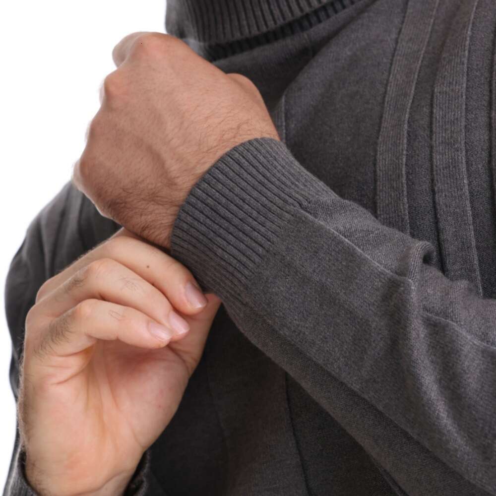 Autumn and Winter New High Collar Casual Knitted Warm Base Sweater Men's Solid Color Versatile Trendy Hoodie