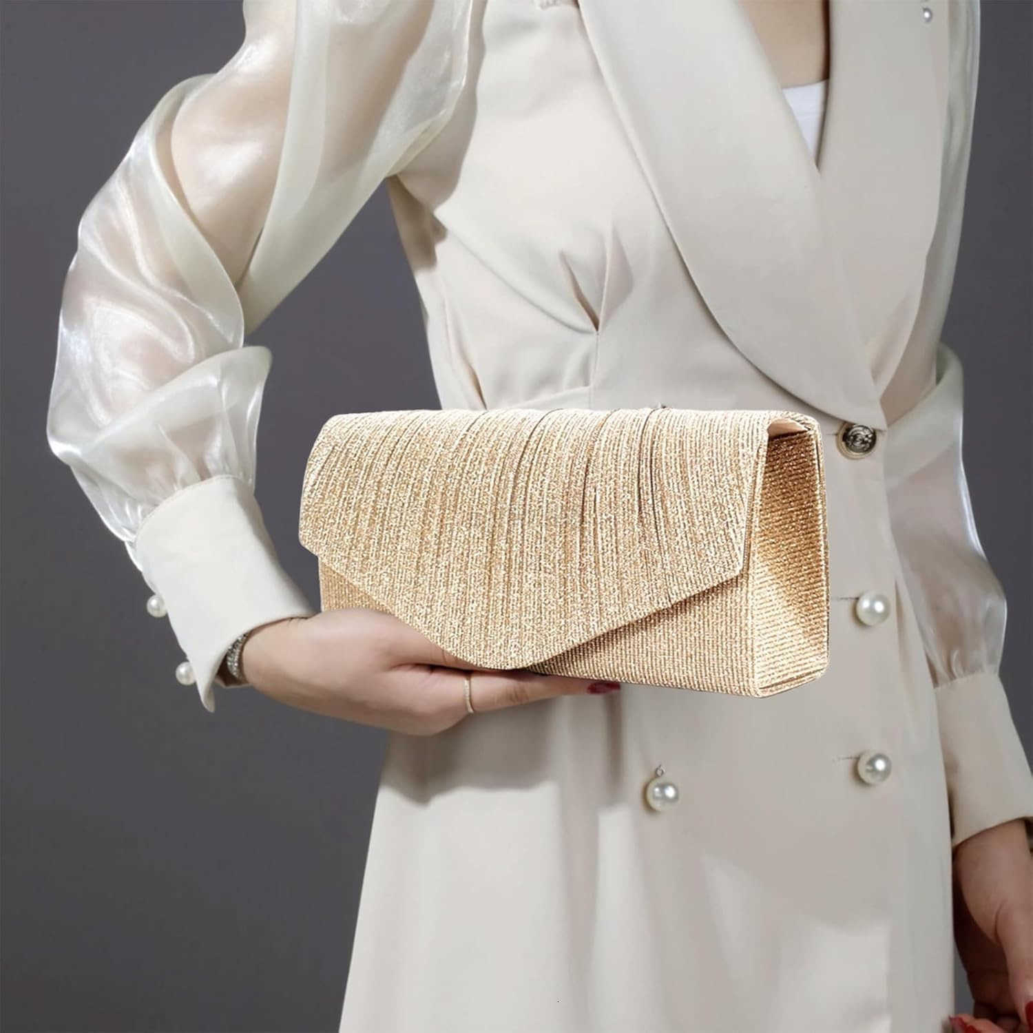 Purses for Women Glitter Evening Bag with Chain Strap Formal Pleated Design for Wedding Cocktail Party Z25909