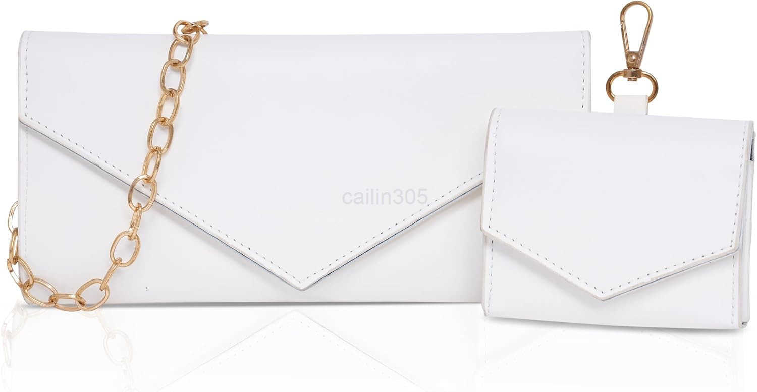 2Piece Envelope Clutch Purse Set wChain Strap Wallet Leather Womens Crossbody Shoulder Evening Party Handbag Z25909