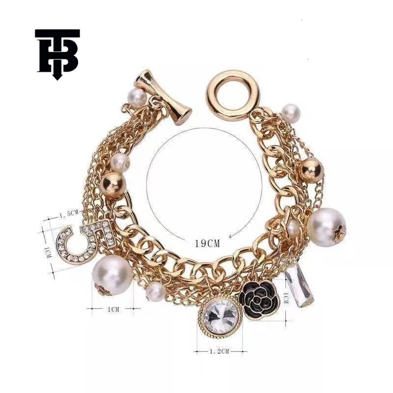 TB BHULAMTE Free Shipping New Designer Accessories Multi Layer Bracelet Alloy Small Flower Inlaid Diamond Pendant Metal Chain Bracelet