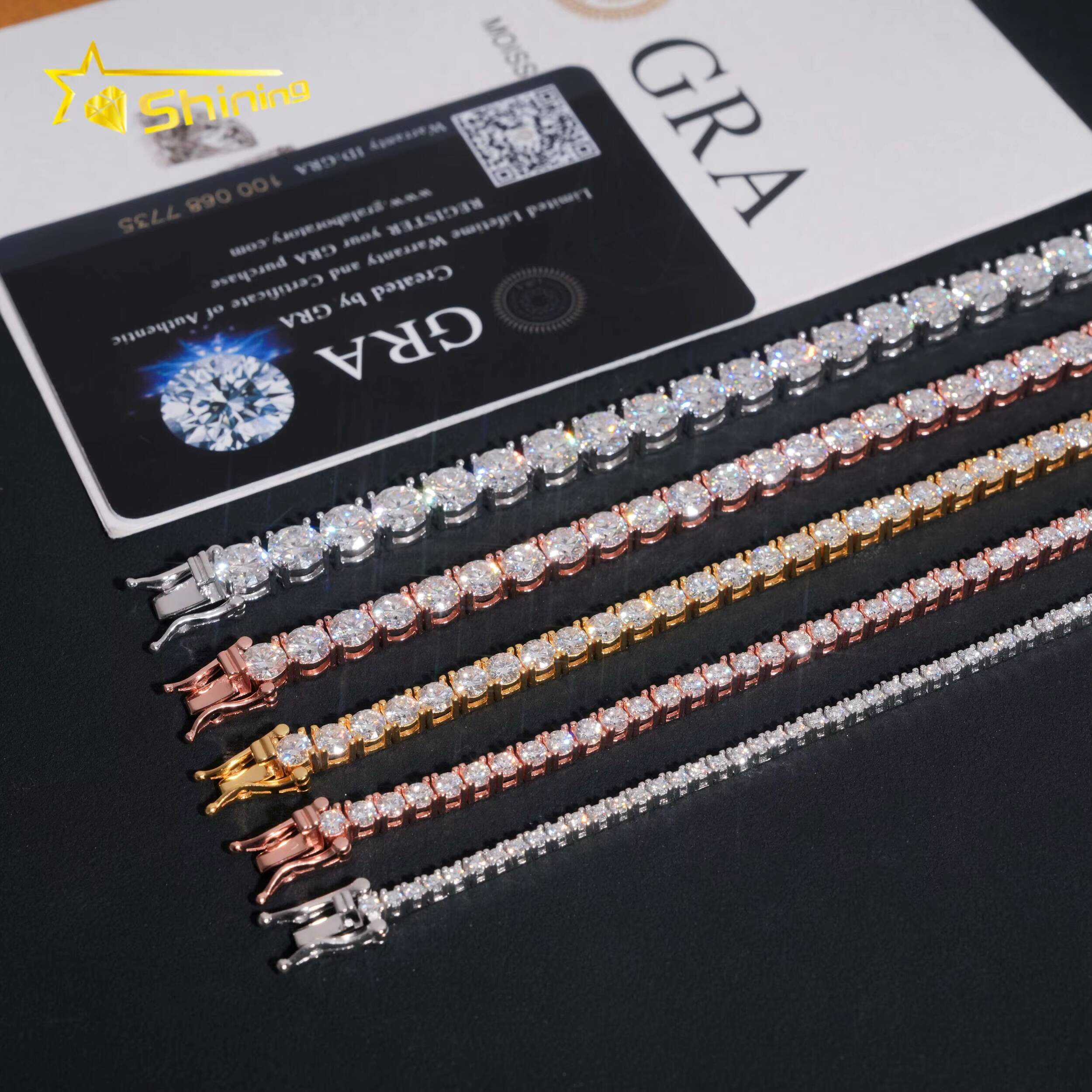 High Quality Pass Diamond Tester Hip Hop 925 Sterling Silver 2mm 3mm 4mm 5mm 65mm Moissanite Tennis Chain Bracelet