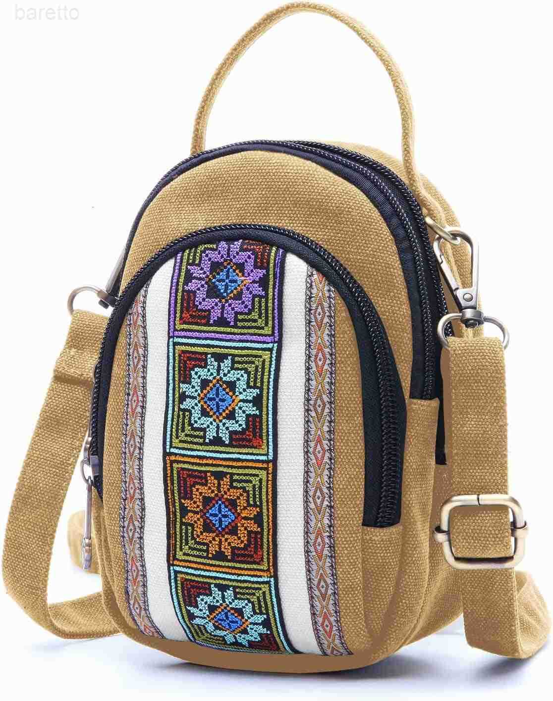 Canvas Small Crossbody Bag Cell Phone Purse for Women Embroidered Shoulder Bag Handbags Wallet Bag Pouch Z250909