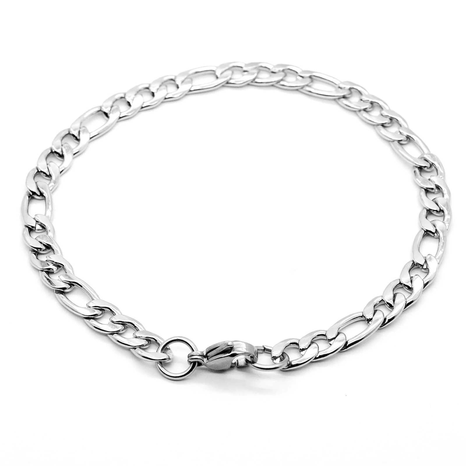 Silver Color Curb Cuban Bracelet For Men Jewelry Stainless Steel Figaro Link Chain Bracelets Hand Jewelry Anklet GiftsXJ250909