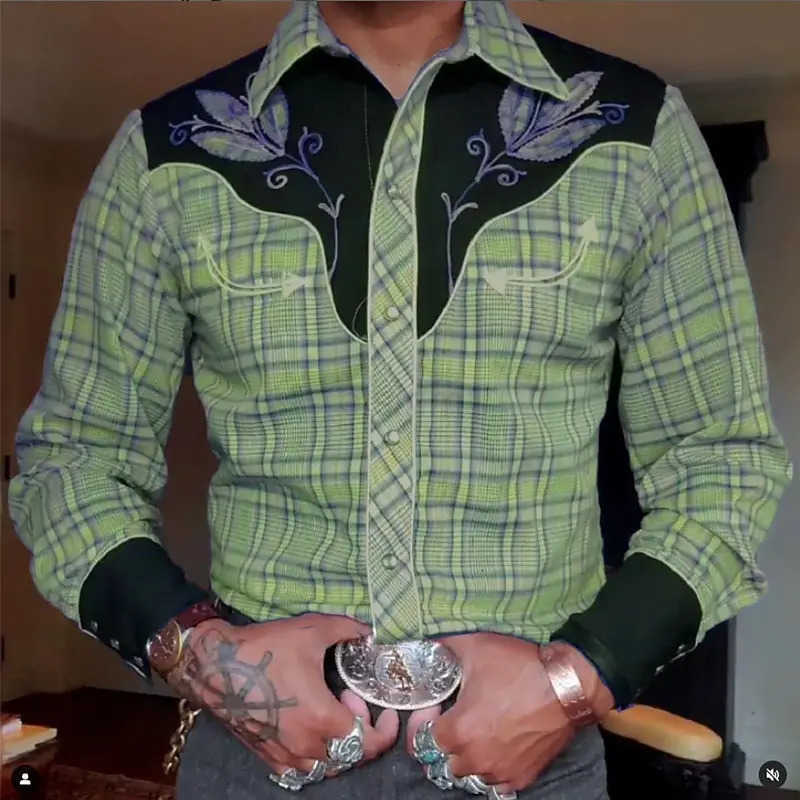 Retro Mens Plaid Graphic Prints Shirt Western Shirt Cowboy Shirt Long Sleeve shirt Casual Mens Tops 3D Print Collared Shirt Z250909