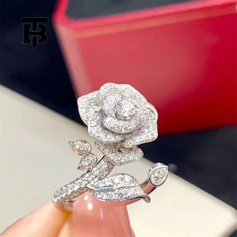 TB BHULAMTE Free Shipping Brand New Designer Accessory Micro Pawe All Diamond Light Luxury Women's Rose Ring Elegant And Versatile
