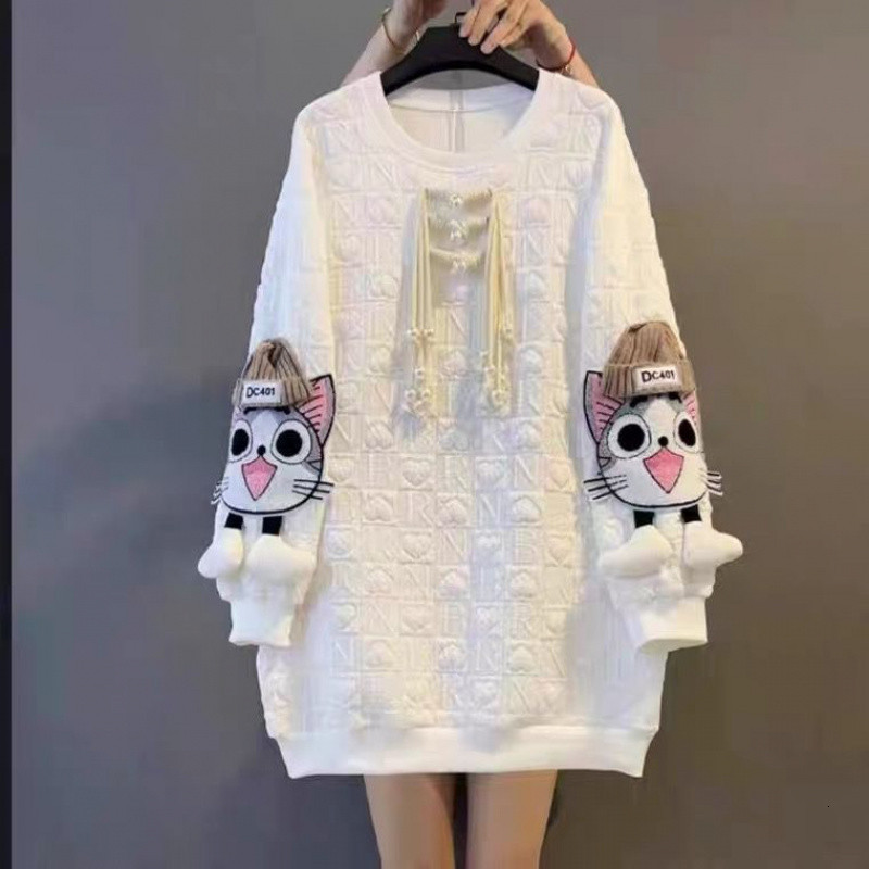 New Woman Winter Unique Style Black Dress Plus Size Midi PU Long Sleeve Cartoon Pocket Fringes Ladies Cute Large Dress Robe 3084 210322