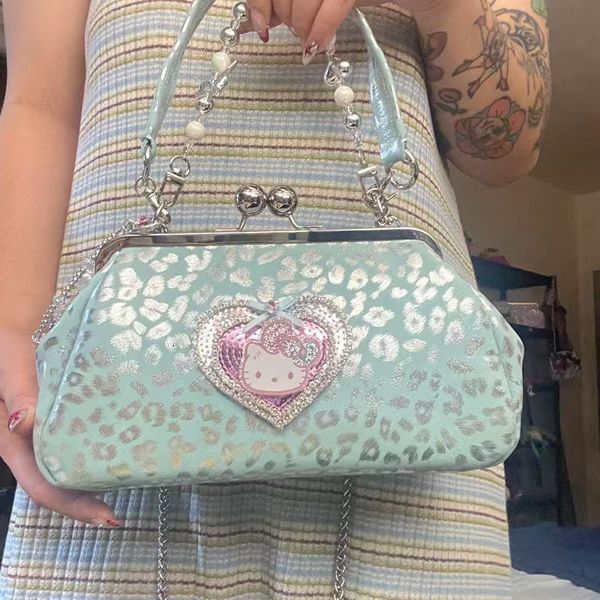 Buckle Unique Silver Blue Sparkling Women's Shoulder Bag Heart-shaped Leopard Print Chain Bag Handbag Autumn New Designer Bag