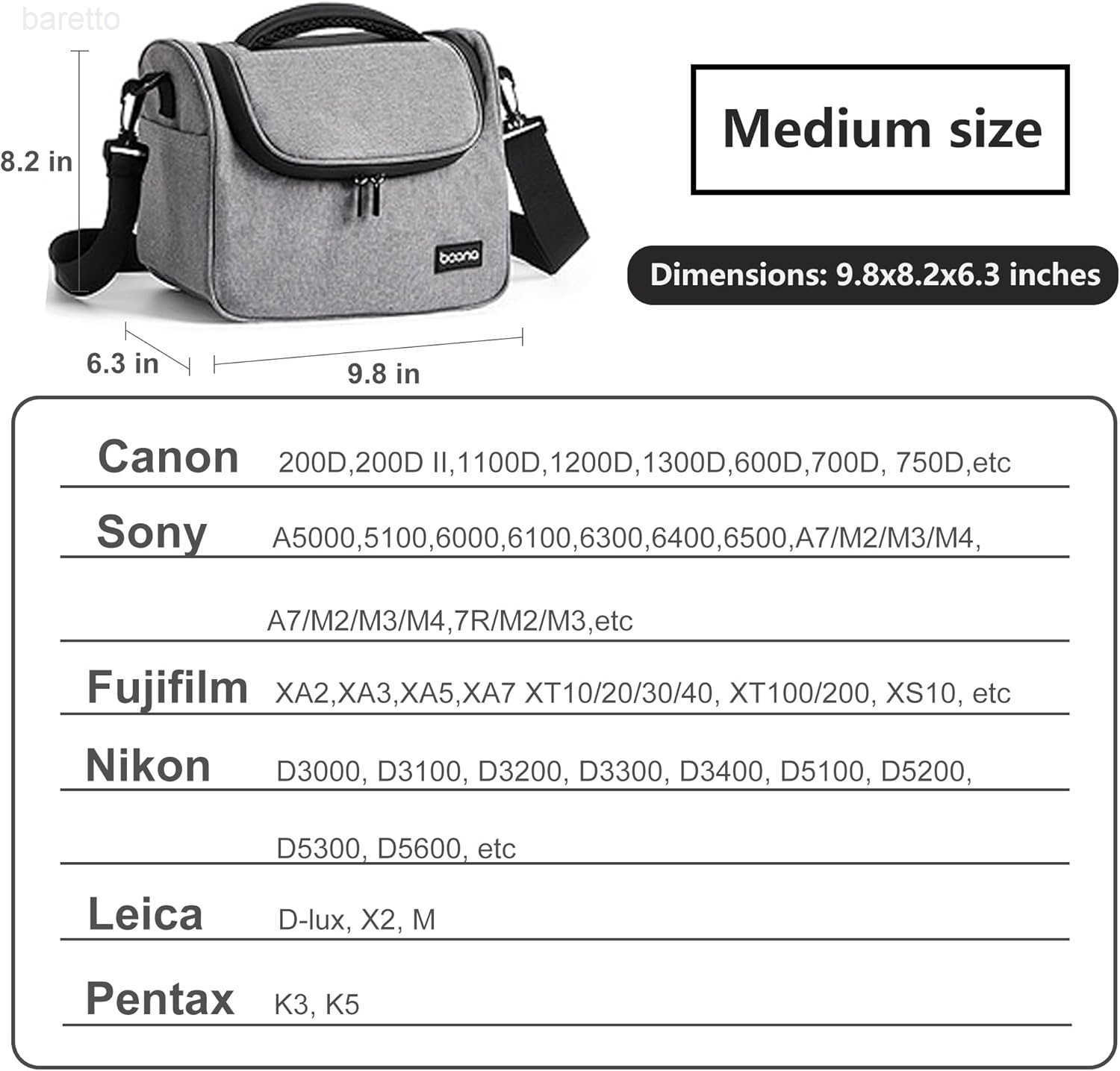 Camera Bag Single Shoulder Compact Camera Case Waterproof SLRDSLR Crossbody Bags for Photographers Compatible with CanonSonyNikonFujifilm Device Lens 