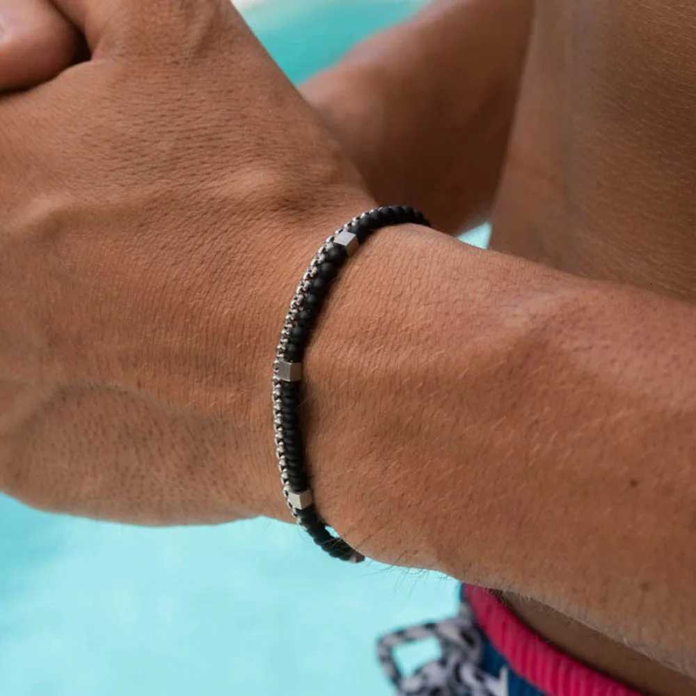 Noter 2Pcs Men Bracelet With Stainless Steel Cuban Chain Pulsera 4mm Natural Stone Braclet For Homme Casual Hip Hop AccessoriesXJ250909