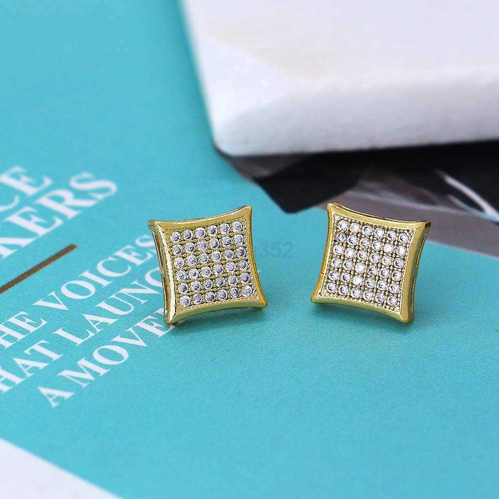Gold Silver 11mm Square CZ Stud Earrings of Mens aretes para hombre Y260117