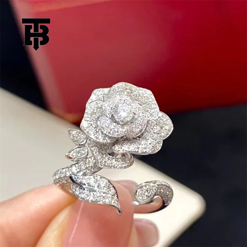 TB BHULAMTE Free Shipping Brand New Designer Accessory Micro Pawe All Diamond Light Luxury Women's Rose Ring Elegant And Versatile