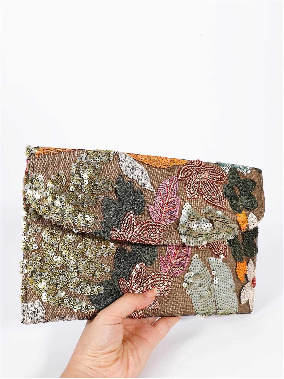 Womens Floral Embroidery Sequin Evening Beaded Clutch Bags Party Purses Z25909