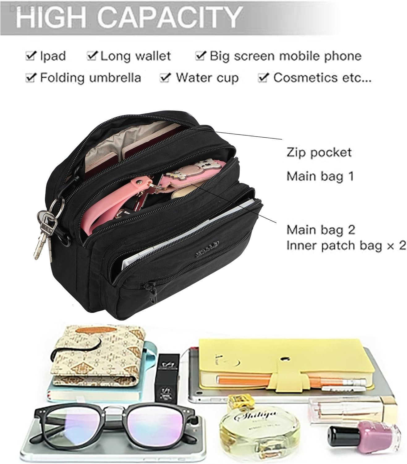 Bags for Women Crossbody Purses for Women Small Shoulder Bag AntiTheft RFID Blocking PocketBlack Z250909