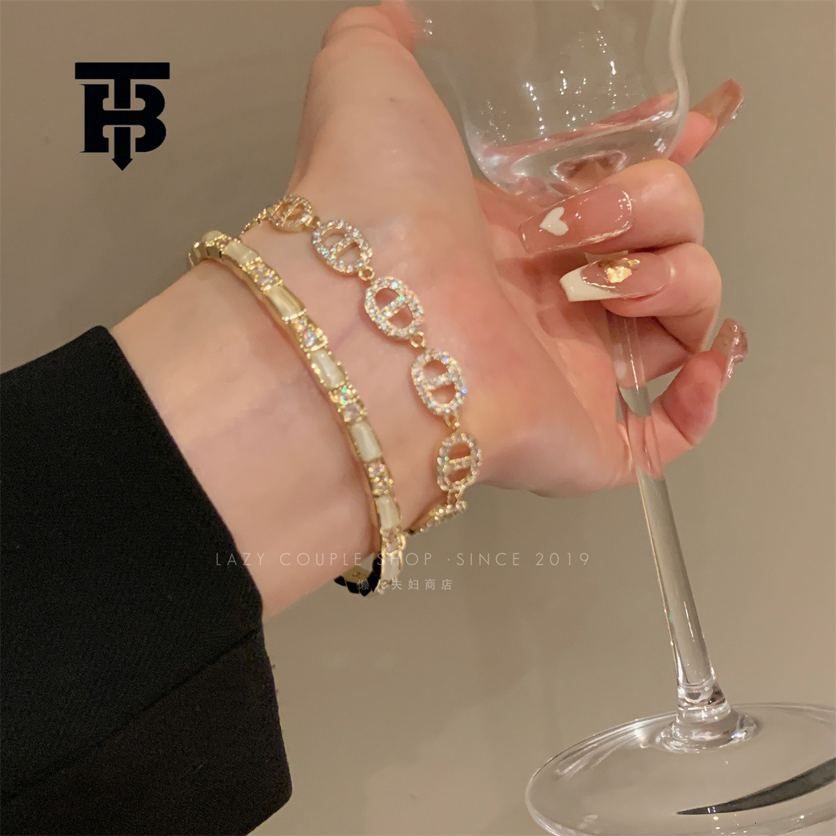 TB BHULAMTE Free Shipping New Designer Accessories Real Gold Plated French Zircon Letter Bracelet Light Luxury High-end Simple Fashion Versatile Jewel
