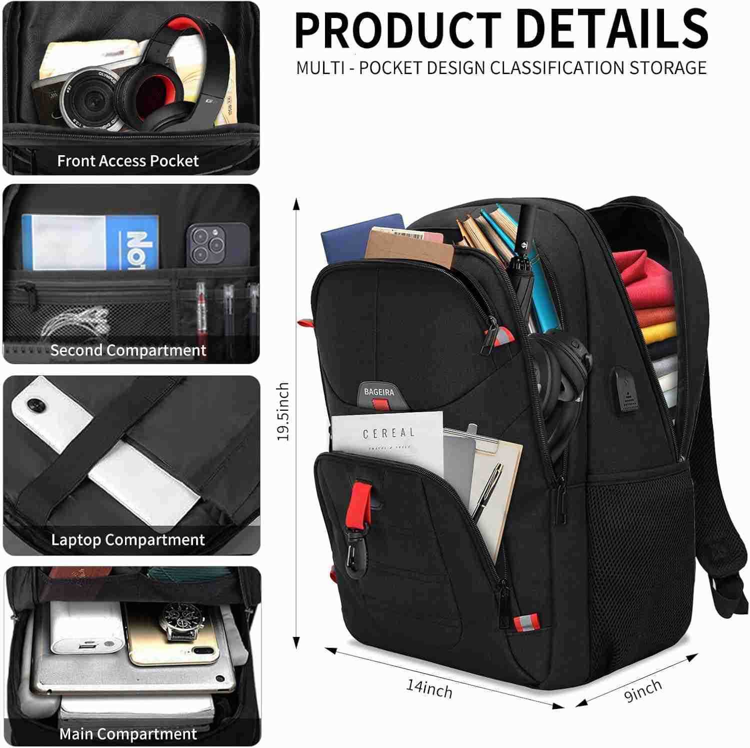 Black Backpack for Men School Backpack for Boys Teens Backpacks for School College backpack Book Bag Water Resistant Bookbag Business Work Travel Moch