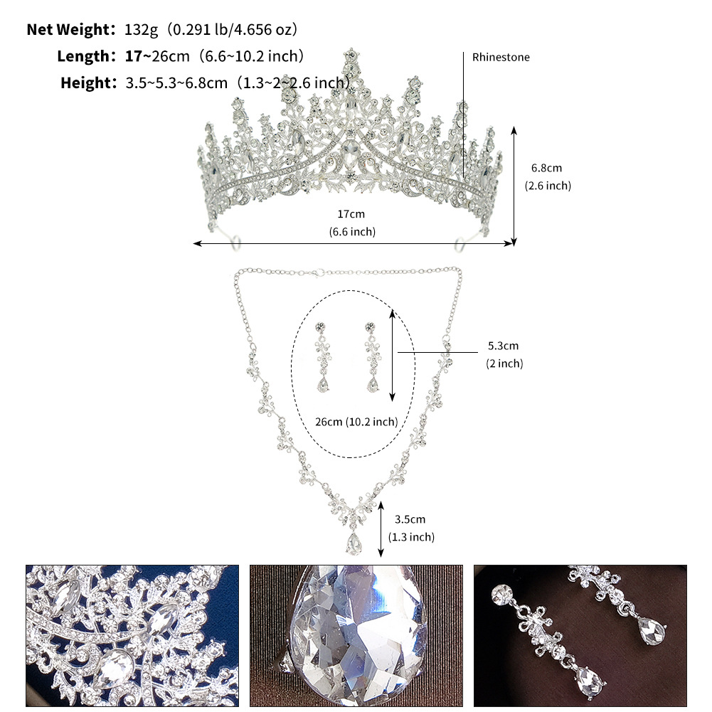 Bridal Tiara Three Piece Set Luxurious and Grand Wedding Jewelry Set with High End Tiara, Necklace and Earrings a perfect choice to elevate your weddi