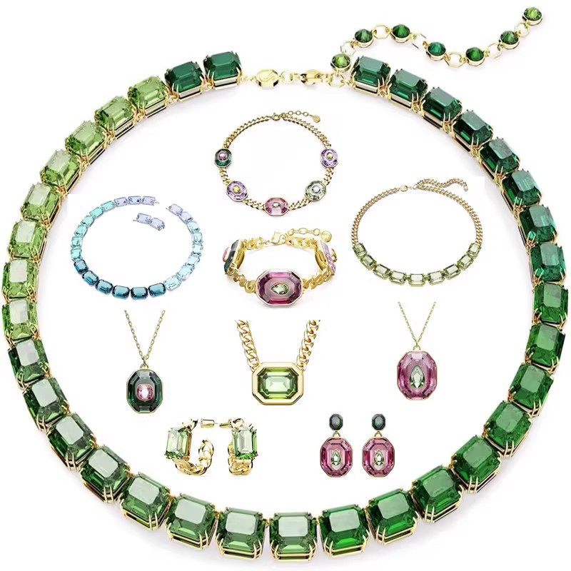 2025 new luxury austria crystal choker necklace for women girls charm elegant 18k gold dopamine green stone rectangle designer earrings necklaces bracelet jewelry