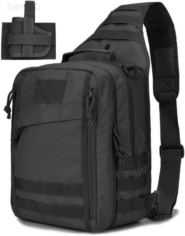 Tactical Sling Bag Pack with Small Gun Holster Small Single Shoulder Sling Pack MOLLE Everyday Carry Bag Black Z250909