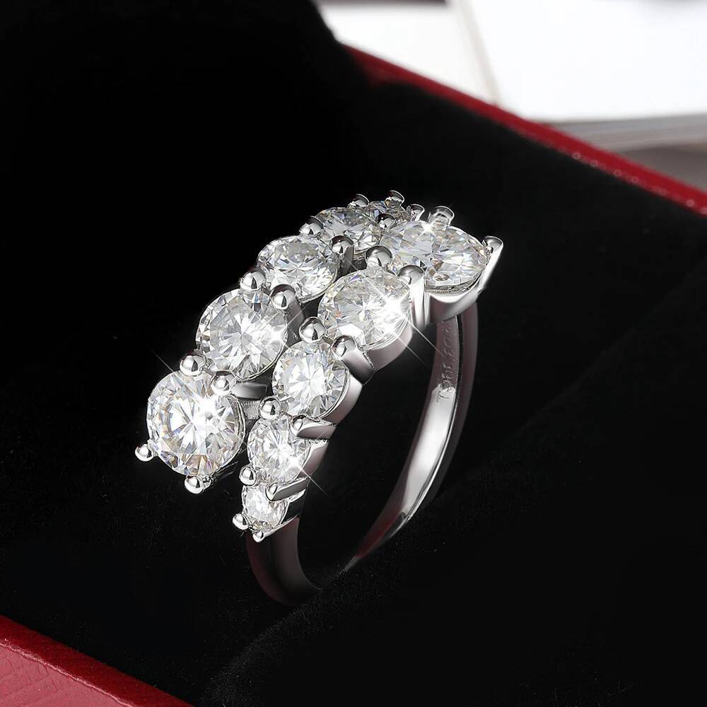 OEVAS Double Row Full Moissanite Rings for Women 100 S925 Sterling Silver Sparkling Lab Diamond Wedding Band Fine Jewelry Gift