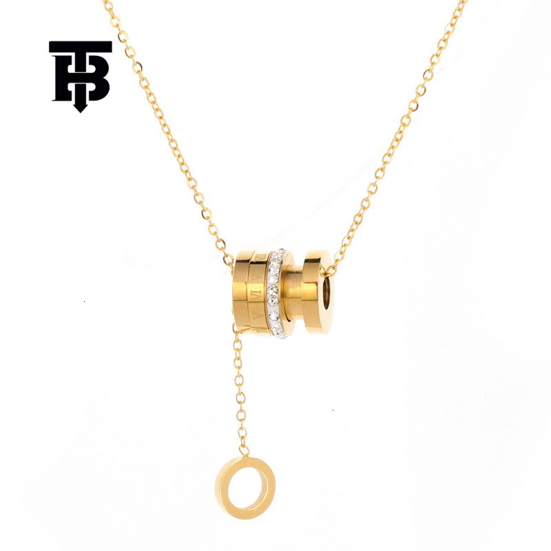 TB BHULAMTE Free Shipping Brand New Designer Accessories Non Fading Double Ring Cylindrical Pendant Necklace Women's Personalized Collarbone Chai