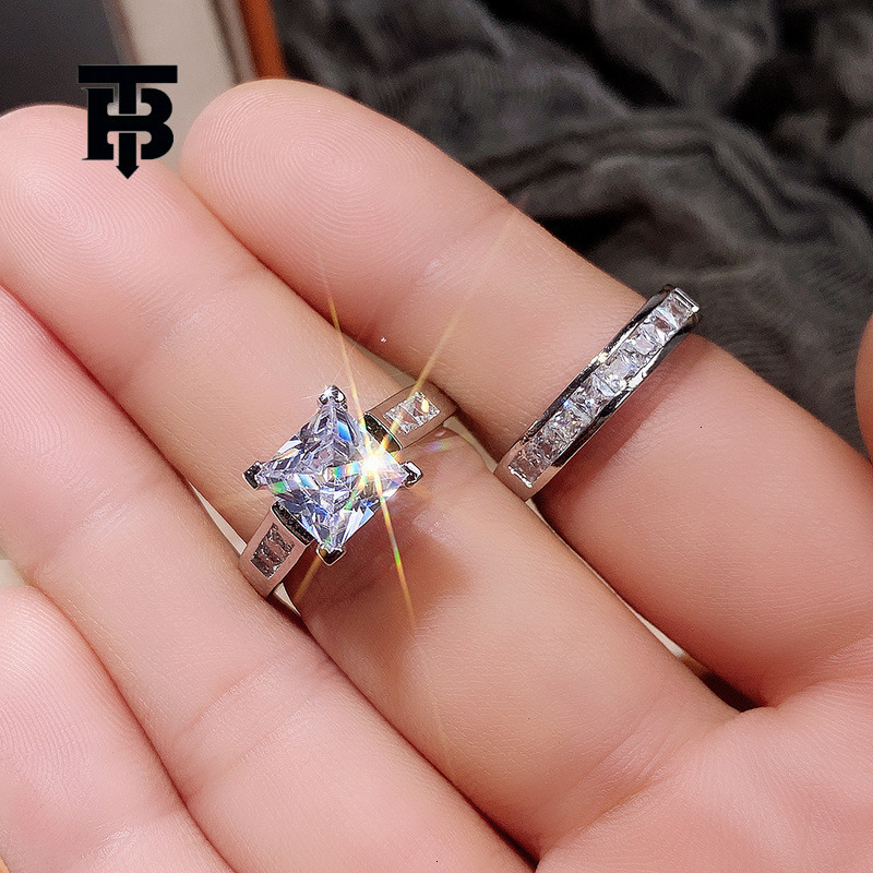 TB BHULAMTE Free Shipping New Designer Accessories Cao's Women's Square Zirconia Couple Ring Set Hot Selling Foreign Trade Ring Jewelry Whol