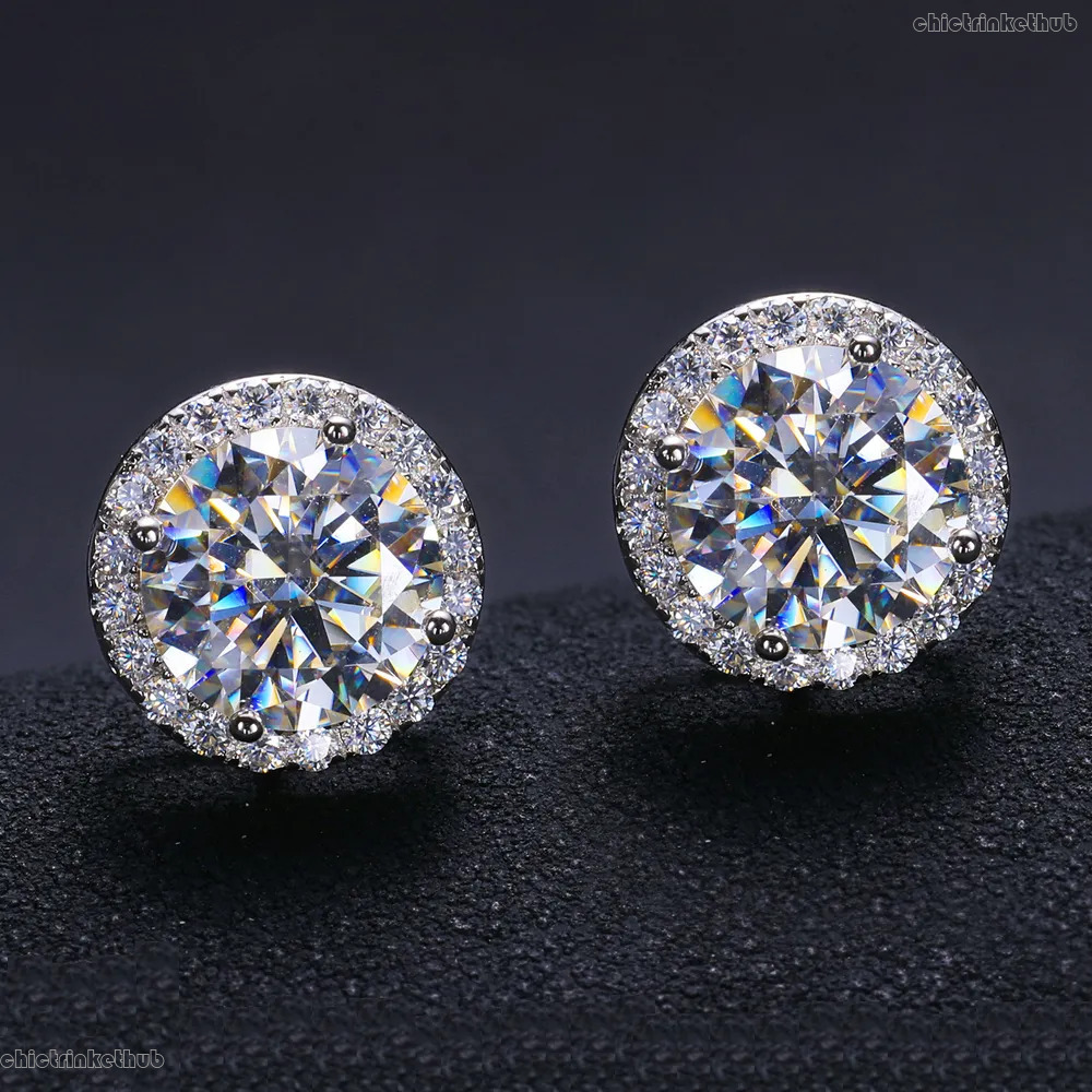 High-end luxury earrings Fine Jewelry Screw Back Women Gold Plated Sterg Sier Iced Out VVS Moissanite Dia Halo Stud Earrings For Men