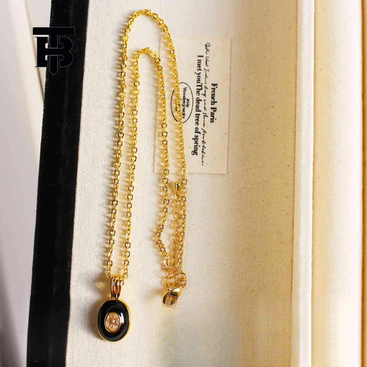 TB BHULAMTE Free Shipping New Designer Accessories Black Gold Enamel Oval Pendant Necklace Fashion Inlaid Zircon Layered Sweater Chain
