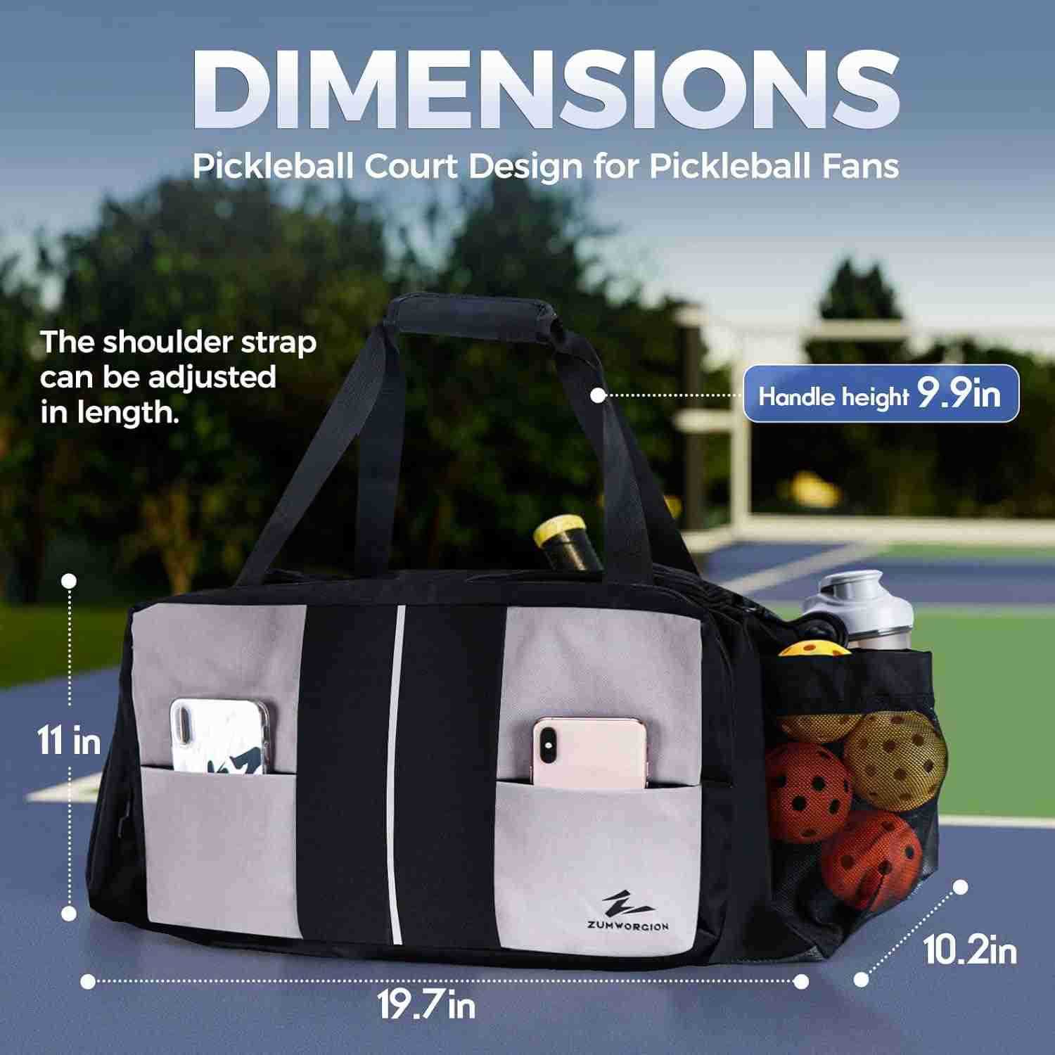 Pickleball Bag for Men Women 40L Duffle Bag with Thermal Paddle Pocket Shoe Compartment Fence Hooks Mesh Ball Holders WaterResistant Pickle Ball Bag f